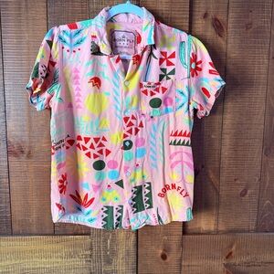 Born Fly Women's Pink Patterned Button Down Shirt